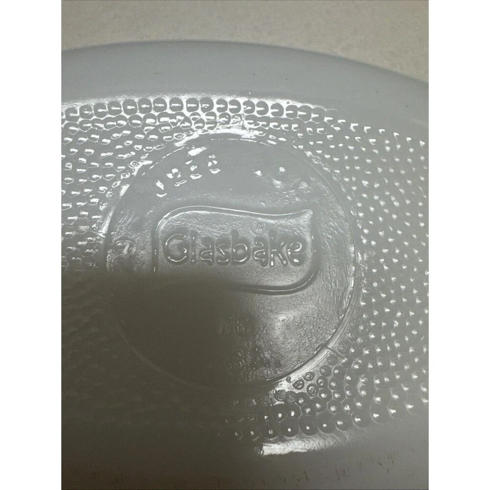 Vintage Glasbake Milk Glass Oval Vegetables Theme 1 qt Casserole Dish W/ Lid